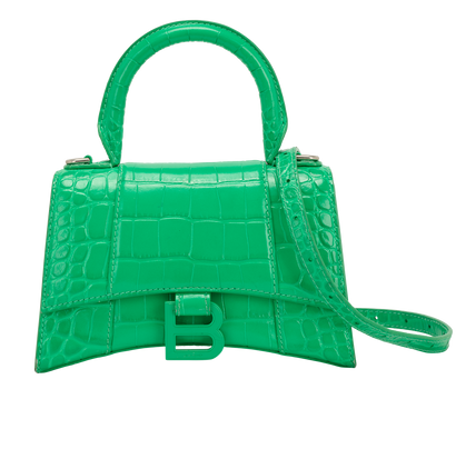 XS Hourglass, &pound;595, Handbags, Green, Croc Embossed, Front view